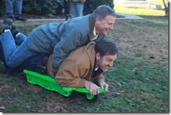 Taking a trip down the hill on the grass sled